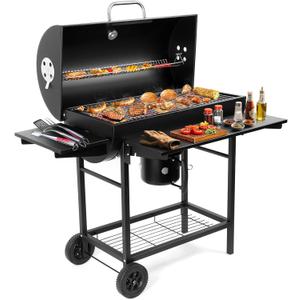 Charcoal BBQ Grills Outdoor: Spacious Barrel Barbecue Grill with Side Front Table - Premium BBQ Smoker Combo for Backyard Cooking Patio Grilling Tailgating Party Camping Picnic