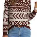 Dokotoo Brown Sweater Casual Long Sleeve Pullover Tops Crew Neck Color Block Cozy Sweaters for Women Spring Clothes Large 