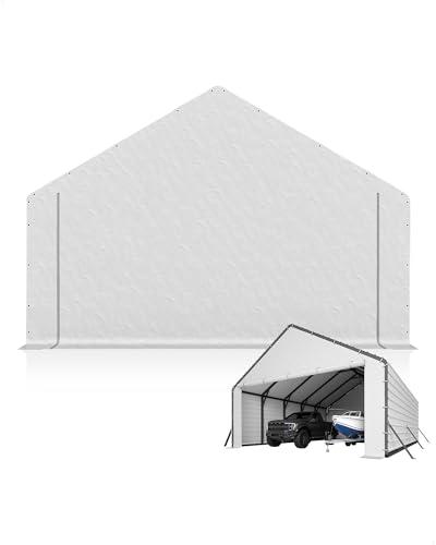 GarveeLife Heavy-Duty PE Enclosure Kit (2-Pack) for Metal Carport - 220gsm Roll-Up Zipper Door Panels for 20x25, 20x20 ft, with Ball Bungees, White