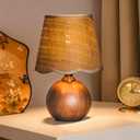 11.4" Modern Wooden Bedside Table Lamp, Small Nightstand Desk Lamp with Fabric Shade, Warm Ambient Light, Dimmable E26 Socket with Bulb Included for Bedroom Living Room (Fabric)