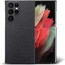 Aramid Fiber Case for Samsung Galaxy S24 Ultra 5G with Carbon Fiber Texture, Super Slim Protective Cover Skin, Soft Touch Sturdy Durable Case, Snap-on Back Cover Wireless Charging Friendly (Black)