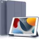 KenKe Case for iPad 9th Generation 2021/ iPad 8th Generation 2020/ iPad 7th Generation 2019 10.2 inch, Built-in Pencil Holder, Slim Trifold Stand Cover with Soft TPU Back, Auto Wake/Sleep, Purple Gray
