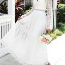 Cercis Womens Off The Shoulder Floral Lace Maxi Wedding Dress Boho Flowy Wedding Guest Formal Long Dresses (White, M)