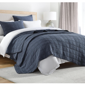 100% Cotton Quilt Set Queen Size, Denim Blue Pre-Washed Bedspreads Coverlet Set in Geometric Pattern, Cozy Lightweight Stitching Decorative Bedding Cover with 2 Shams for All Season