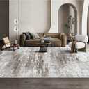 OMERAI Washable Rug 8'x10' Abstract Machine Washable Area Rugs for Living Room Ultra-Thin Non Slip Stain Resistant Modern Large Carpet for Bedroom Dining Room Office Kitchen (Brown)