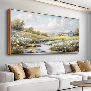 PHAOHUAXM Wood Framed Wall Art For Living Room Large Canvas Wall Decor For Bedroom Flower Watercolour Painting Office Decor Countryside Scenery Wall Picture Printing Artwork Home Decor 20x40 In (40L" x 20W")