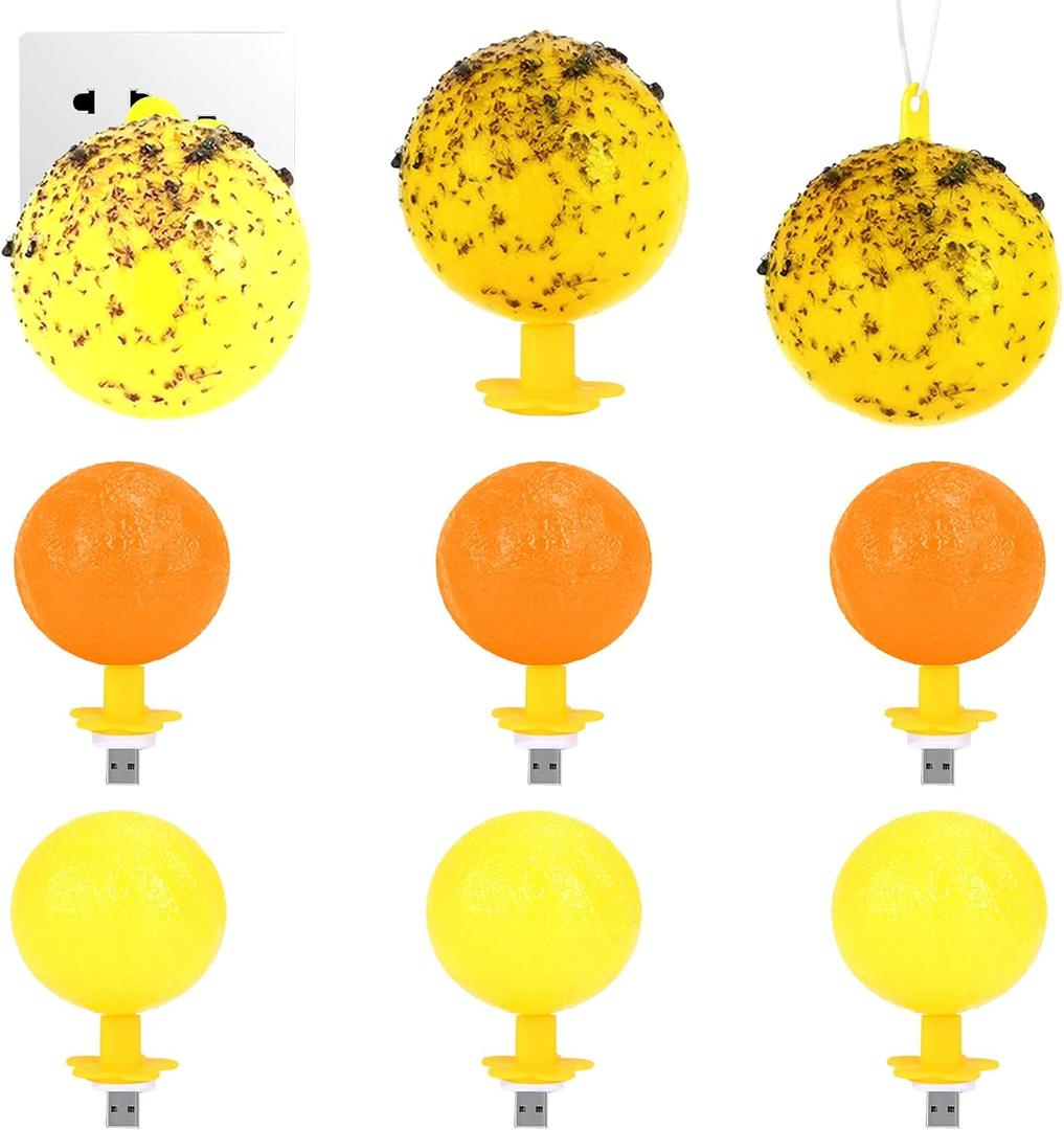 Original Fruit Fly Trap Ball with Light, 6pcs Hanging Fungus Gnat Killer Catcher, Adhesive Sticky Glue Catching Ball Fly Gnat Wasp Hornet Bugs Flying Insects Trap Ball for Indoor Outdoor Plant
