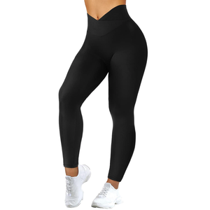 MOOSLOVER Women V Cross Waist Butt Lifting Leggings with Pockets High Waisted Yoga Pants, L