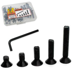 45pcs 1/4-20 5 Sizes Countersunk Head Flat Socket Head Cap Screws Assortment Kit with Allen Keys, Black Grade 10.9 Carbon Steel Socket Cap Bolts Flat Countersunk Head Machine Screws