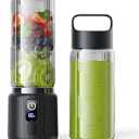 COKUNST Portable Blender, Small Smoothie & Shake Maker with 8 Blades, Compact Personal Blender with LED Display, USB C Rechargeable Juice Mixer with Extra Lid for Travel, Gym, Home, 17oz, Black