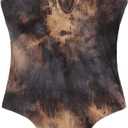 Verdusa Women's Tie Dye Notched Neck Ribbed Skinny Thong Tank Bodysuit Top (Multicolored, XS)