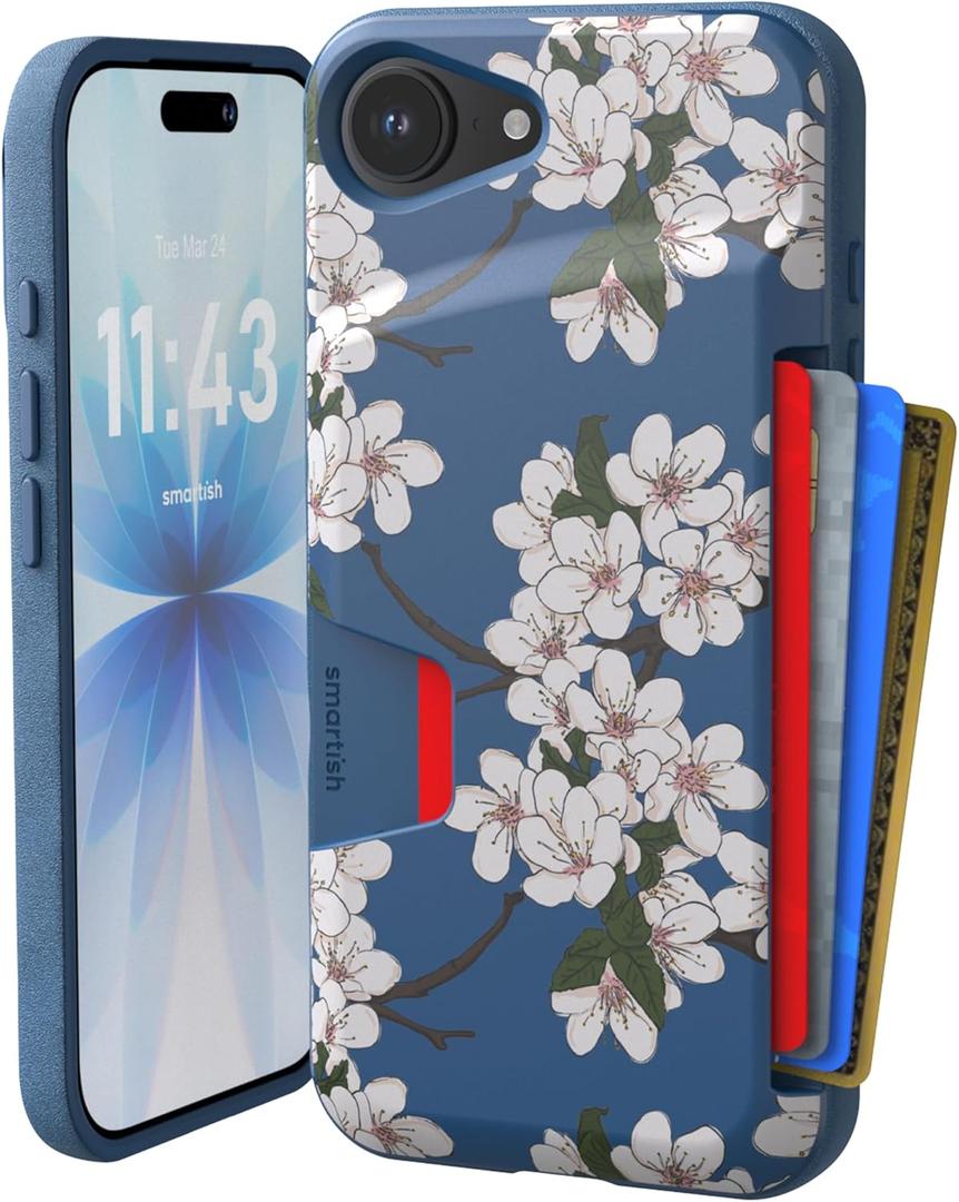 Smartish iPhone 17e/16e Wallet Case - Wallet Slayer Vol. 1 [Slim + Protective] Credit Card Holder - Drop Tested Hidden Credit Card Slot Cover for Apple iPhone 17e/16e - Very Cherry Blossom