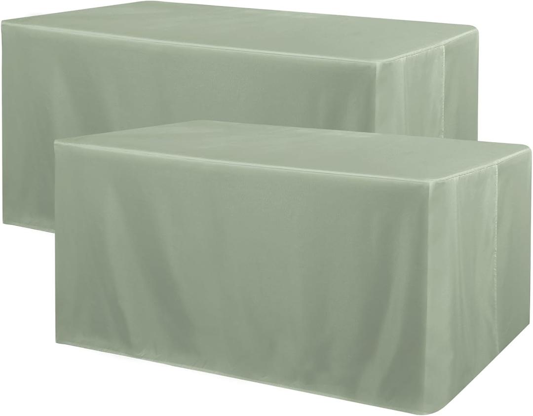 Obstal 2 Pack Table Clothes for 8 Foot Rectangle Tables - Water Resistant Washable Fabric Polyester Rectangle Table Cover Protector for Wedding, Banquet and Trade Shows, 96L x 30W Inches, Sage Green