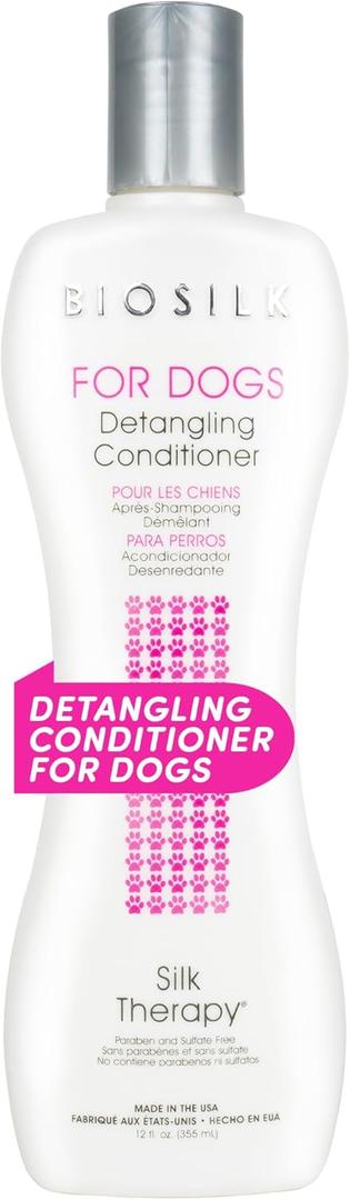 BioSilk for Dogs Silk Therapy Dog Detangling Conditioner, Dog Coat Conditioner to Help Smooth Knots and Tangles and Support Soft Manageable Coats during Routine Grooming, 12 Fl Oz