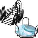 Kingrol 6 Pack Metal Coaster Holders, Coaster Stands for 4-Inch Round and Square Coasters, Hold 4 to 6 Coasters, Black