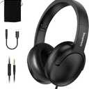 UrbanSwing W4 Corded Headphones with Mic, 3.5mm Jack & USB-C Headphone Adapter for iPhone, Samsung, iPad, Laptop, Mp3, 4.9ft Long Wire, Inline Control & Velvet Pouch, for School, Office, Travel, Black