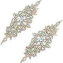 DUOBAO 2PCS Rhinestone Bead Silver Applique Belt Bridal Accessories Crystal Trim Rhinestones Beaded Appliques Wedding Dress Sash Belts Headband DIY