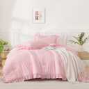 Andency Pink Comforter Set Full, 3 Pieces Lightweight Soft Rustic Pink Ruffle Comforter Women Girls, Solid Farmhouse Shabby Chic Polyester Bedding Comforter Set
