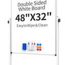 Rolling Whiteboard, Double Sided Magnetic Dry Erase Board Height Adjustable Whiteboard with Stand for Home Office Classroom (48" x 32")