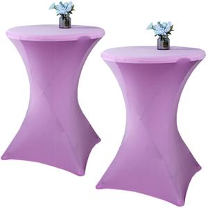 Fhberni 2 Pack 24x43 Inch Lavender Cocktail Tablecloth Spandex Round Fitted Table Cover for Wedding Banquet Event Party
