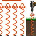 FEED GARDEN 16 Inch Spiral Ground Anchors Heavy Duty Screw in Spiral Stakes, 4 Pack Folding Ring Ground Stakes for Securing Dogs,Tents, Trampolines, Canopies, Swing Sets, Orange