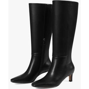 Knee High Long Boots for Women Narrow Calf Kitten Low Heel Square Toe Leather Fall Winter Fashion Tall Boot Side Zipper Dress Shoes 9
