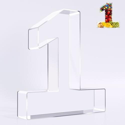Ledido 10’’ Acrylic Number Charcuterie Board Box, Reusable Fillable Serving Tray for Candy Cake Fruit Snack, Easy-Clean Acrylic Charcuterie Tray for Birthday Anniversary Party Decorations, Number 1