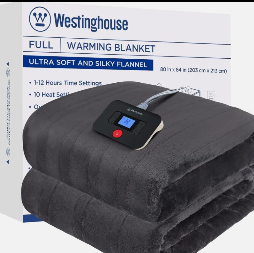 Westinghouse Electric Blanket Flannel | 80x84 inch Warming Heated Blanket, 1-12 Hour Time Setting, Machine Washable, Charcoal