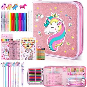 53PCS Fruit Scented Markers Set - Art Coloring Drawing Kits for Kids with Unicorn Pencil Case, Art Supplies for Kids Ages 4 6 8,Stationary Set Pencil,Crayon&Markers Stuff,Birthday Gifts Toys for Girls