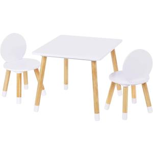 UTEX Kids Table with 2 Chairs Set for Toddlers, Boys, Girls, 3 Piece Kiddy Table and Chairs Set, White, Square Table With Round Chairs