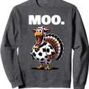 Turkey Moo Funny Thanksgiving Sweatshirt Grey S