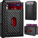 Wallet for Men | RFID Blocking Magsafe Pop Up Metal Card Holder | with 2 ID Windows and Cash Slot | Hold 12 -15 Cards | Slim Compact Bifold Smart Wallet | Magnetic Closure (Black Carbon Fiber)