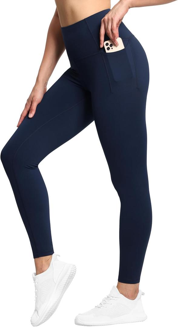 THE GYM PEOPLE Tummy Control Workout Leggings with Pockets High Waist Athletic Yoga Pants for Women Running, Fitness (Medium, Navy Blue)