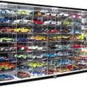 JACKCUBE Design Hot Wheels 1/64 Scale Diecast Display Case Storage Cabinet Shelf Wall Mount Rack for 56 Hot Wheels(Black, 24.61 x 13.78 x 2.05 inches)-MK184