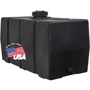 RomoTech 82123915 50 Gallon Water Tank - Horizontal Square, Poly Tank for Non-Flammable Liquids, UV-Resistant Storage with Molded Gallon/Liter Marks, 3/4" NPT Outlet, Made in USA, Black