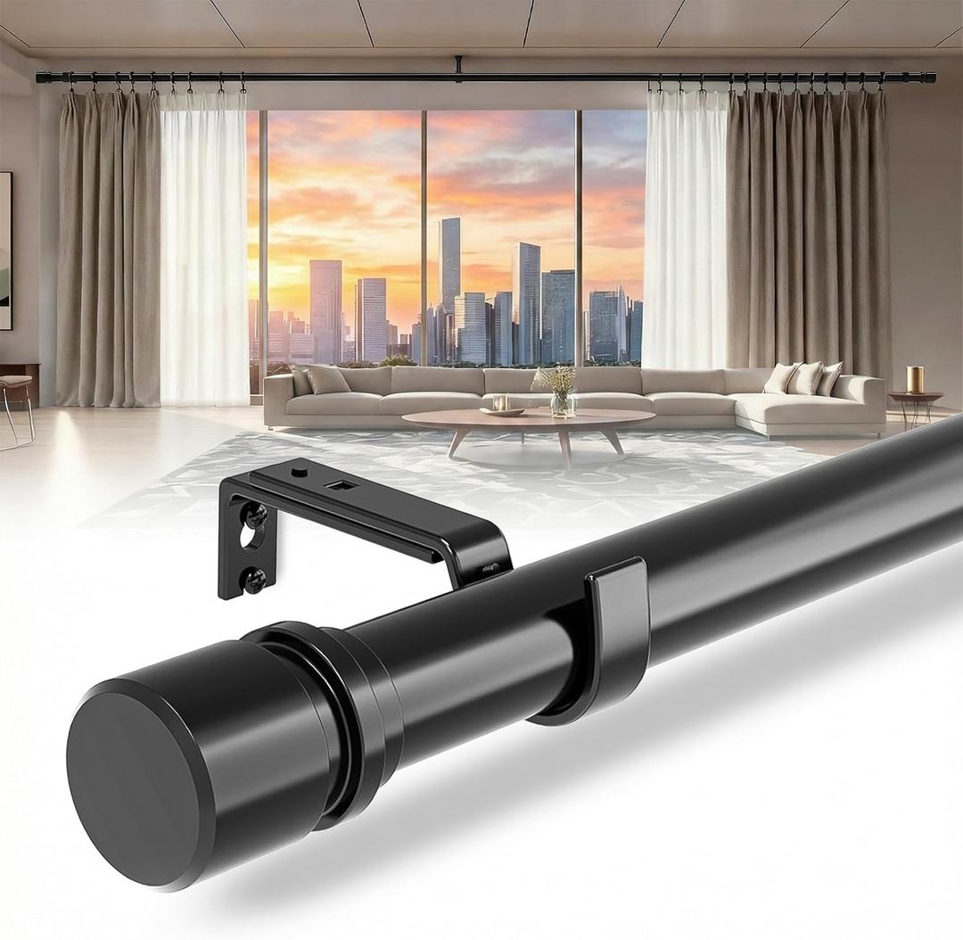 Outdoor Curtain Rods for Patio, Extra Long Rod (32 to 240 Inch) Heavy Duty Curtain Rod, Adjustable Wall & Ceiling Mount, Matte Black Room Divider, For 1 Large Window or 2 Windows,5 Holders
