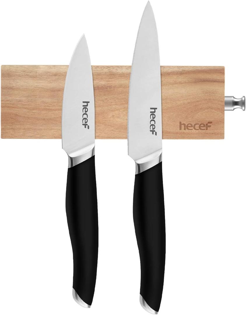 Hecef 6 Inch (15 cm) Magnetic Knife Strip, Acacia Wood Knife Holder for Storing All Kinds of Metal Items, Brown