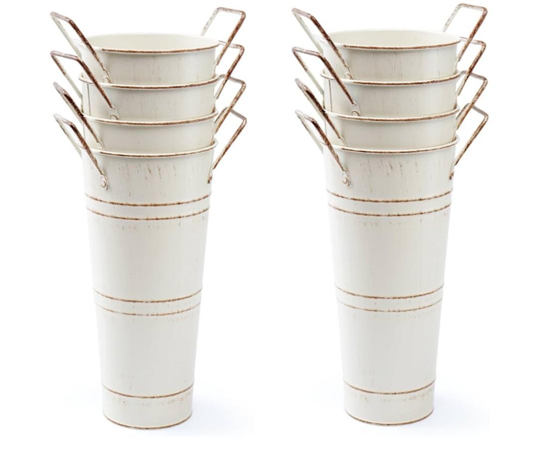 Notakia Galvanized Metal Vases Farmhouse French Flower Bucket Vases for Cut Flowers for Home Decor and Wedding Table Centerpiece Decorations (Beige Set of 8)