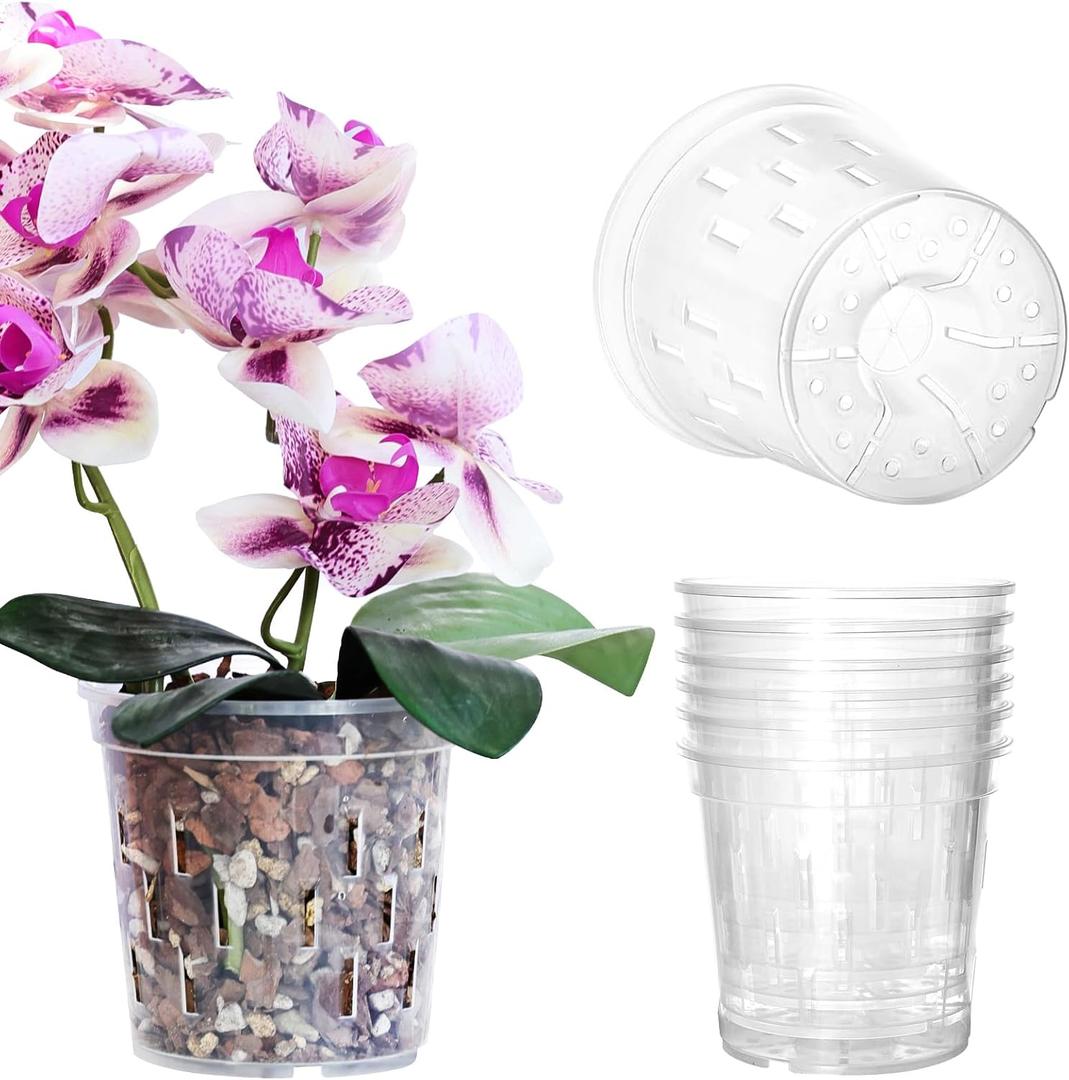 TRUEDAYS Orchid Pot  6 Pack 4 Inch Clear Orchid Pots with Drainage Holes for Repotting  Ideal for Healthy Root Growth  Sturdy Plastic Plant Pot for Indoor & Outdoor Plants