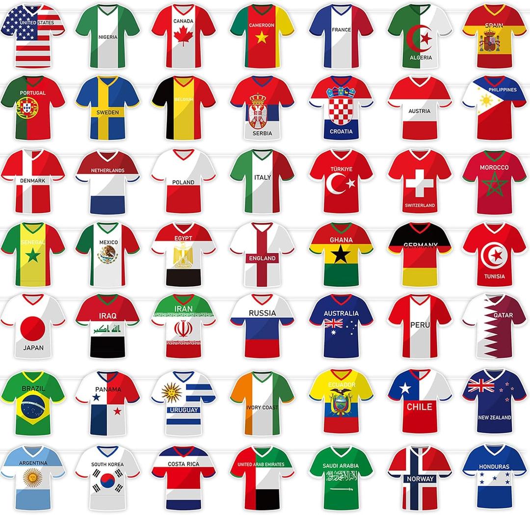 4 x Soccer Jersey Flag Bunting Banner - 2026 Global Soccer Tournament Decorations - 49 Pcs International Country String Flags for Football Championship Party Supplies - Sports Themed Backdrop for Fans & Watch Parties