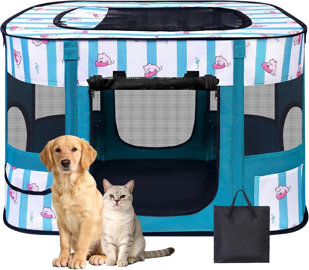 Dog Play Pen Indoors, Pink Crate, Dog Pen,Portable Foldable Playpen Indoor for Small/Medium Dogs, Puppy Cat Pet Playpen, Exercise Kennel Tent Crate (Green)