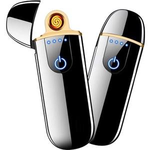 Electronic USB Rechargeable Lighter - Smart Mini Touch Ignition Windproof Flameless Plasma Lighter With Battery Indicator for Men Father Gifts (Pure Black)