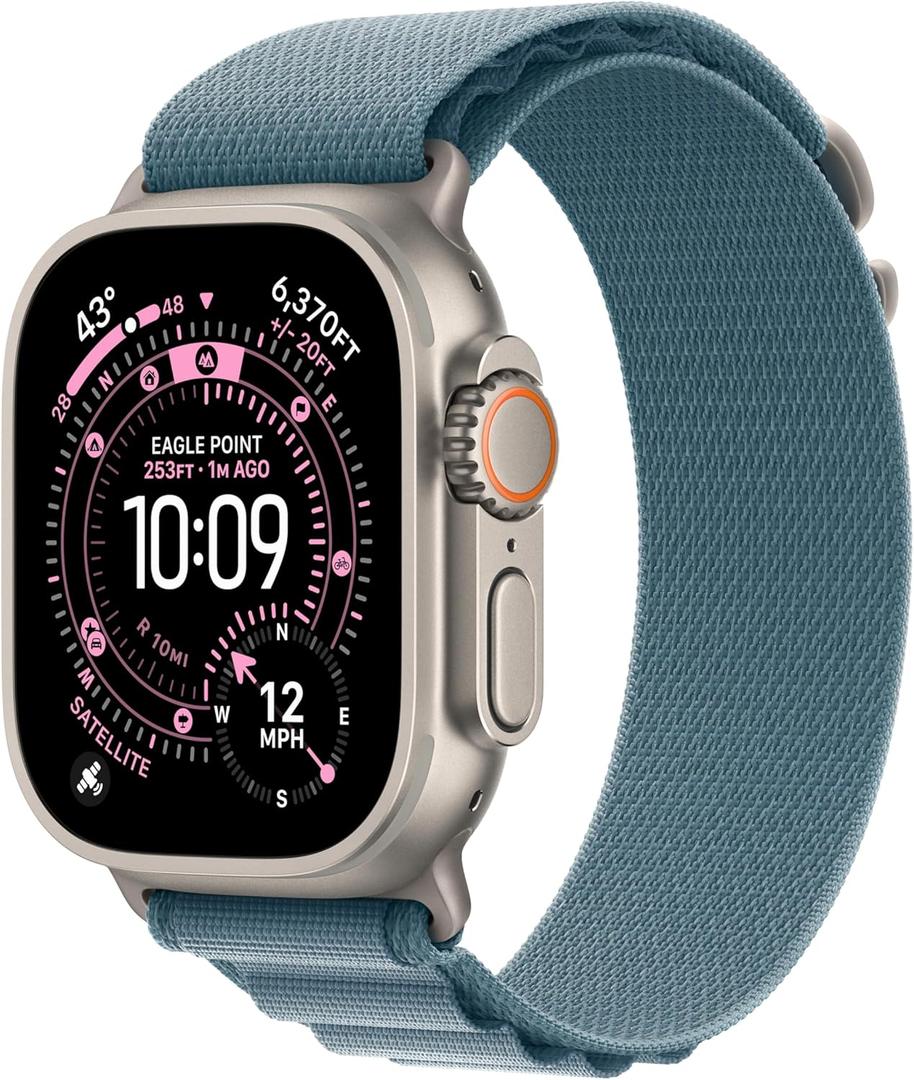 Apple Watch Ultra 3 [GPS + Cellular 49mm] Running & Multisport Smartwatch w/Rugged Titanium Case w/Light Blue Alpine Loop - S. Satellite Communications, Advanced Health & Fitness Tracking