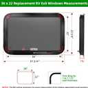 RV Exit Window Replacement, 36" W x 22" H Camper RV Emergency Window for Cargo Trailer Camper Van Truck with Net Screen&Trim Ring for 1" or 1-1/2" Wall Thickness,DOT Approved