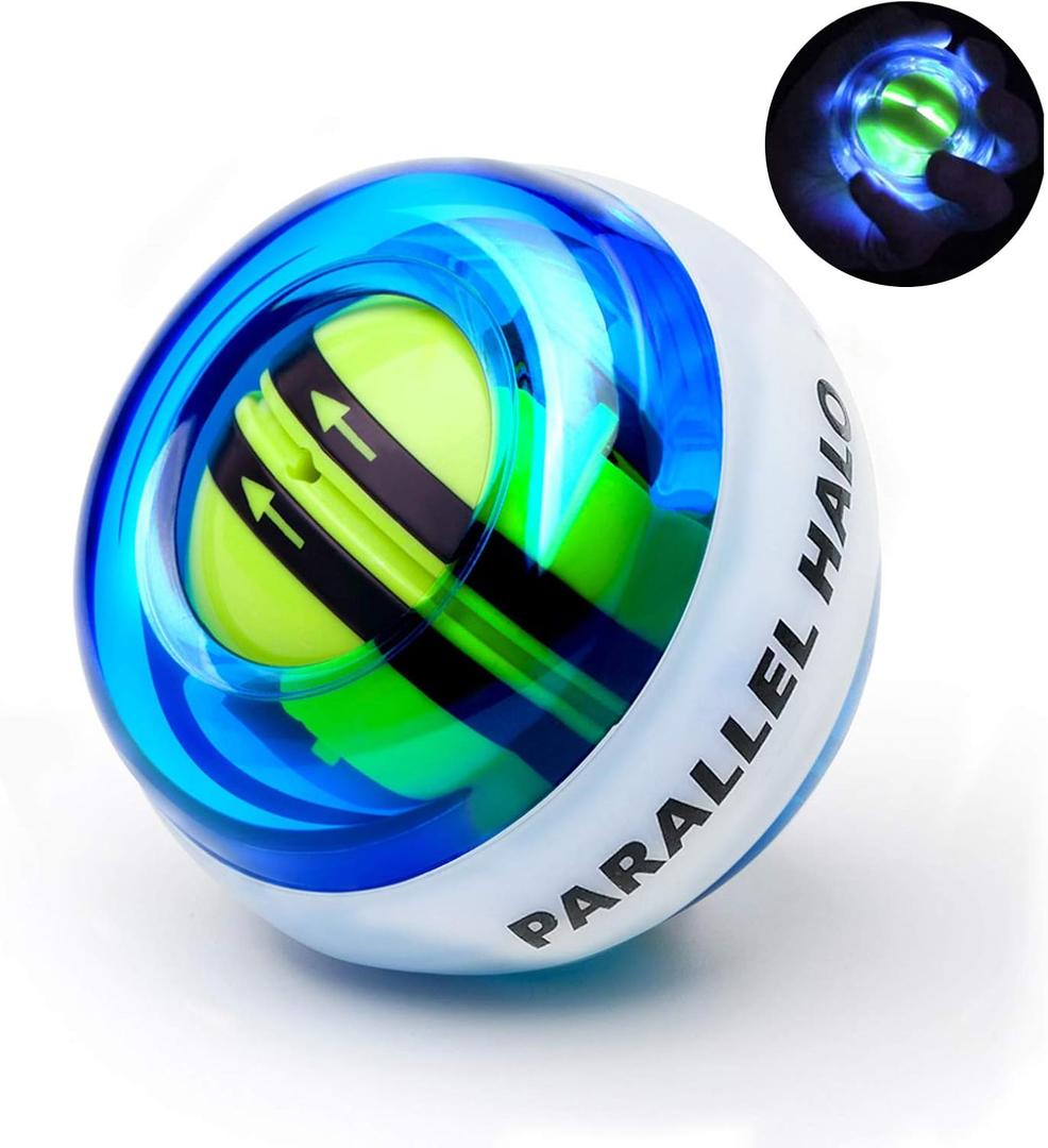 Power Wrist Ball AUTO Start Gyro Ball with LED Lights Forearm Exerciser Wrist Strengthener for Strengthening Muscle and Bones, Blue and White