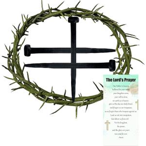 5 Pcs Crown of Thorns Set with 1 Pcs 8'' Jesus Thorn of Crowns & 3 Pcs Crucifix Iron Nails with Prayer Request Card for Easter, Jesus Christian Decor, and Religious Gifts