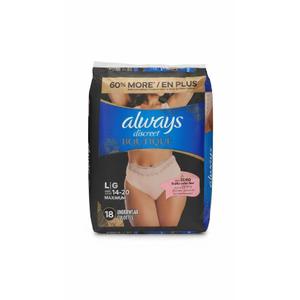 Always Discreet Boutique Incontinence and Postpartum Underwear for Women, Maximum Protection, Large, Rosy, 18 Count