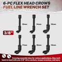 BILITOOLS 6PCS Long Flex Head Crows Foot Line Wrench Set, 3/8" Drive Injector Fuel Line Sockets Wrench Set, Crowfoot Flare Nut Socket Wrench Metric 12 14 16 17 18 19 mm
