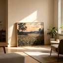 Framed Vintage Farmhouse Canvas Wall Art Rustic Wildflower Field Landscape Painting Retro Country Sunset Prints Vintage Moody Landscape Prints Artwork for Living Room Bedroom Bathroom 16x24