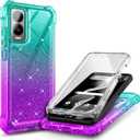 WDHD for Cricket Icon 6 Case (SL219C), AT&T Verge Case (SL219A) with Built-in Screen Protector, 9FT Military Grade Drop Tested Full-Body Protective Shockproof Bumper (Glitter Aqua/ Purple)
